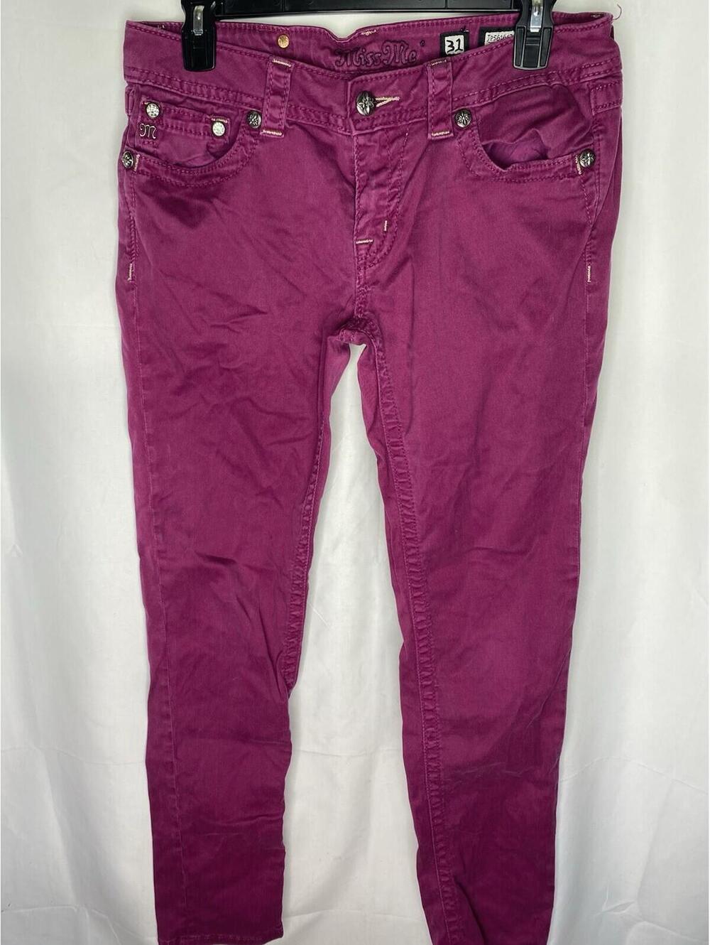 Miss Me Jeans Skinny Garnet Burgundy Maroon Size 31 Excellent Rhinestone